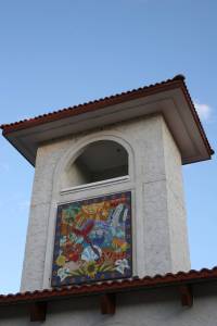 Concordia mosaic A colorful mosaic graces a building.