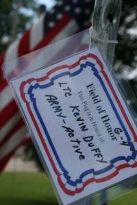 Kevin Duffy name tag A tag marks the flag flown in honor of LTC Kevin Duffy.