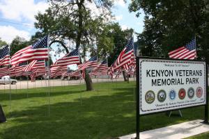 Flying flags Flags fly in the Field of Honor at Kenyon Veterans Memorial Park during Rose Fest.
