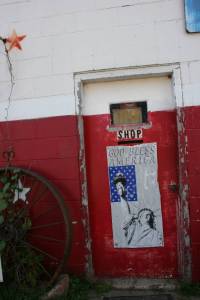 Stars and Stripes Garage door Even the shop door proclaims Joel's loyalty to the United States.
