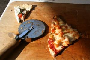 Slices of Dan and Jan's homemade pizza.