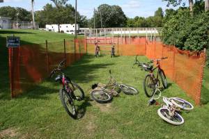 The bike parking lot, next to the pool and ice rink.