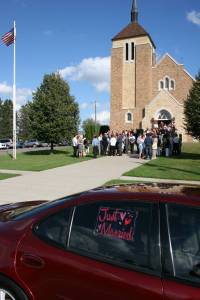 Just married The bridal couple's car outside St. Elizabeth's Church.