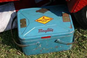 A vintage picnic basket personalized with decals caught my eye because, well, I like vintage picnic baskets.