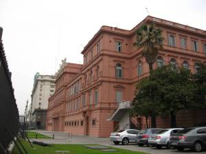 Argentine Presidential palace Argentina's presidential palace, La Casa Rosada, is painted pink. This is the back of the palace in a photo taken by Miranda Helbling.