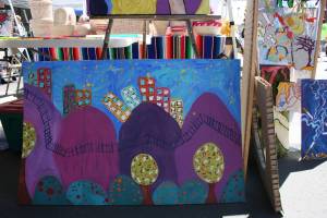 Artist Whitney Reuvers is into recycling and painted this acrylic on cardboard.