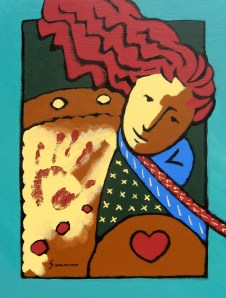 Paula Swenson creates colorful contemporary art, like "Be Here Now," with acrylic and mixed media.