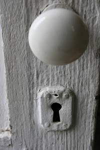 Keyhole and doorknob on the church.