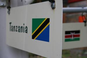 Tanzania is represented by a giraffe, butterfly and elephant.