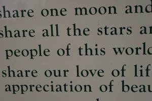 Words of peace on the welcoming sign.