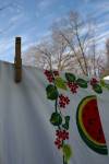 Vintage tablecloth on clotheline