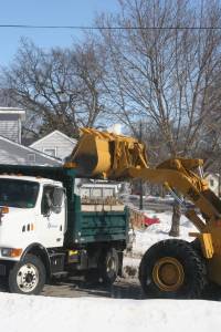Dumping snow in dump truck