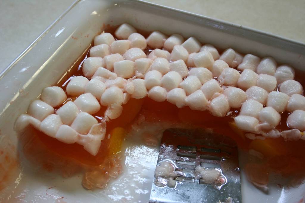 My friend Kristin made peach Jell-O in a pan.