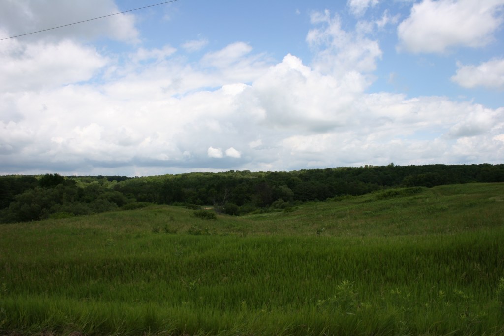 A stone's throw from the Old Stone Church, a view of Monkey Valley.