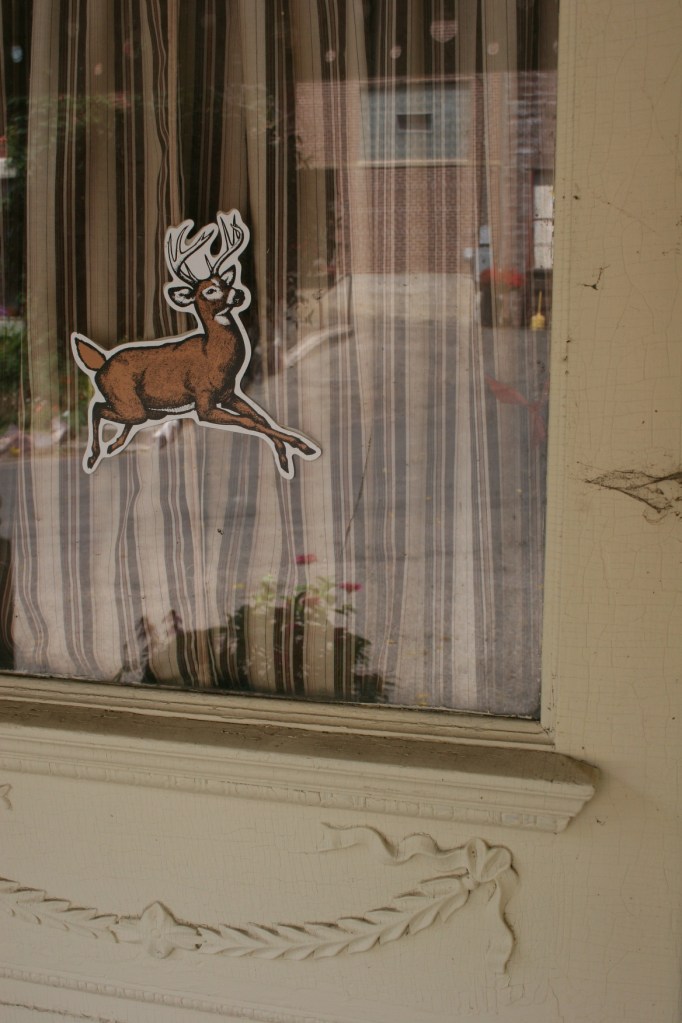 Schell's deer emblem on door