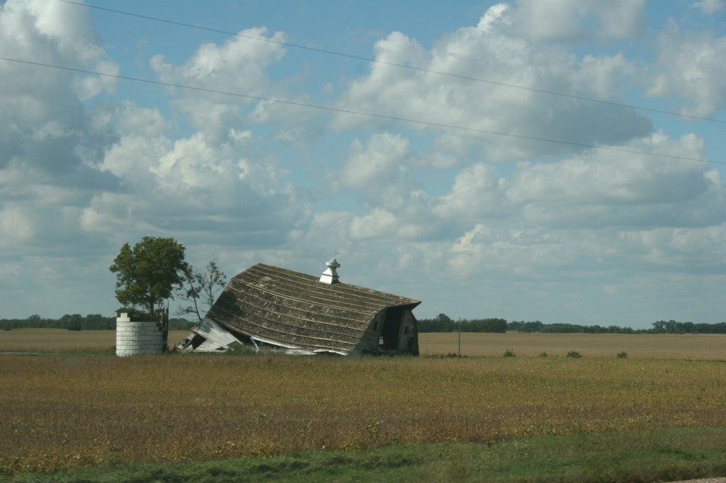 Collapsed barn