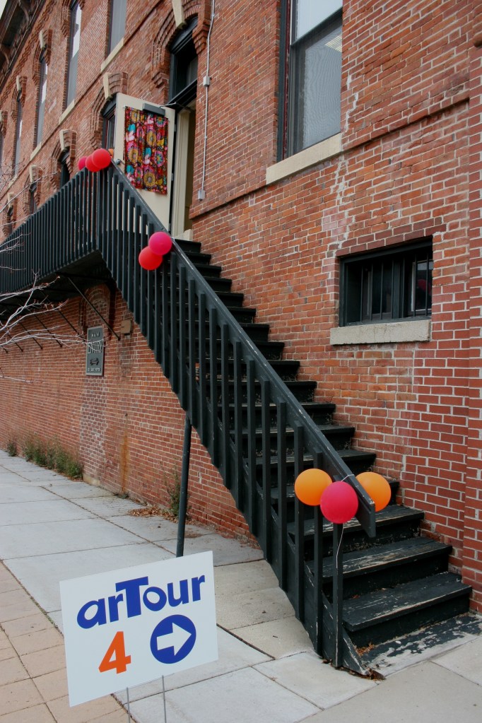 Stairway to Nancy Calrson's art studio in Northfield