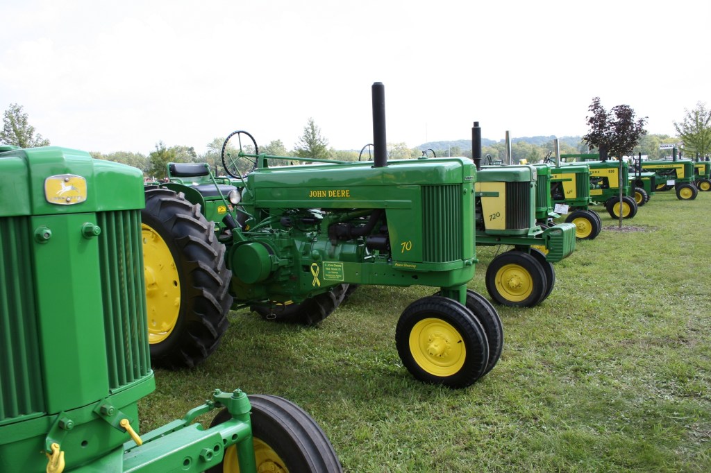 John Deere tractors galore lined up at the 2009 Rice County Steam & Gas Engine Show. Santa will likely arrived on a newer model John Deere at this week's SEMA Equipment holiday open houses.