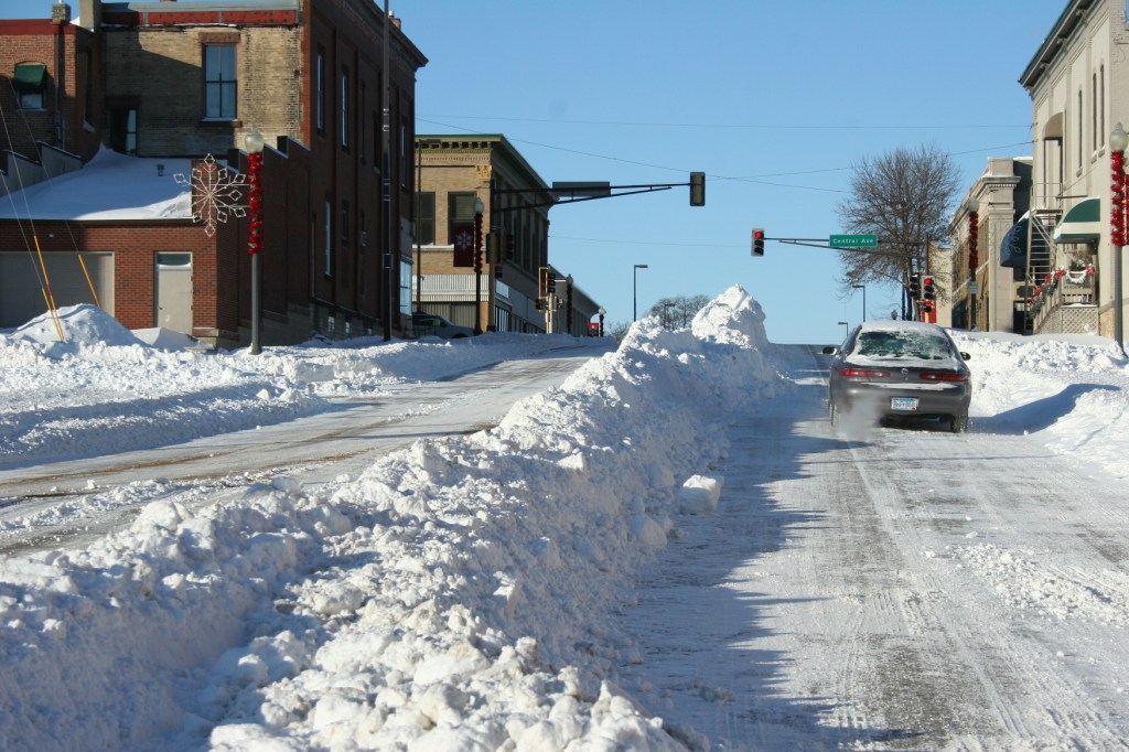 Snowy street in Faribault