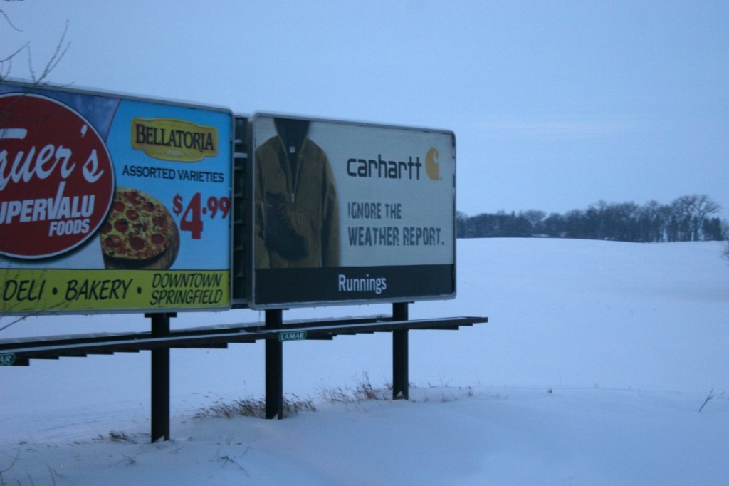Pizza and Carhartt billboards