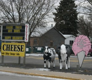 Cows and cheese sign