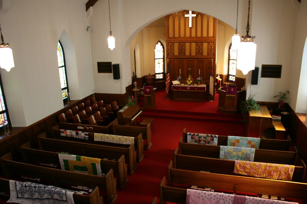 Balcony view of quilts