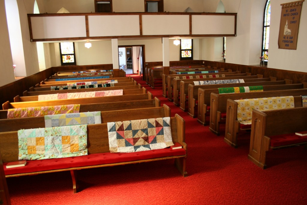 Quilts on pews