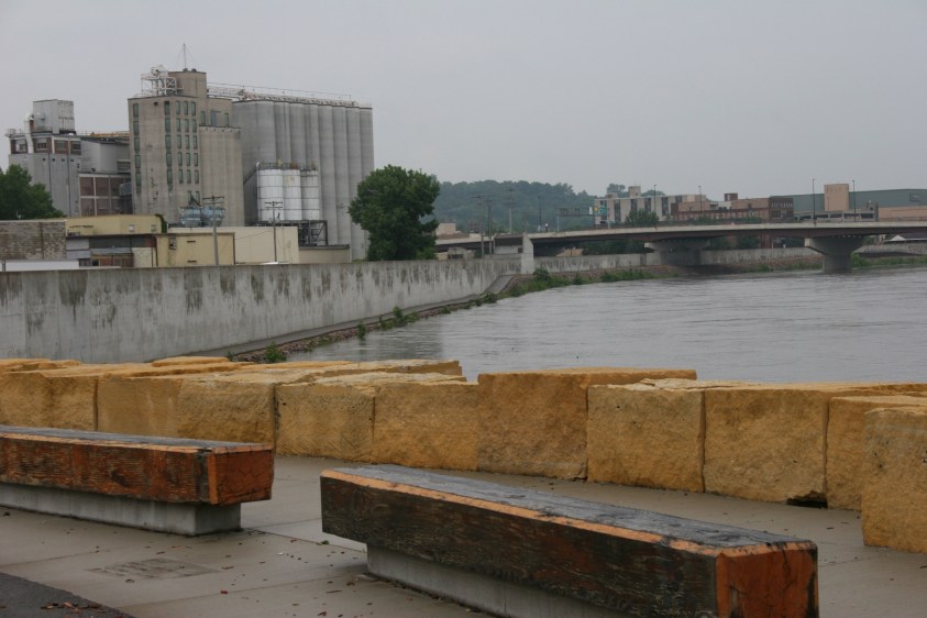 A view of the Minnesota River as seen from Riverfront Park, looking toward downtown Mankato.