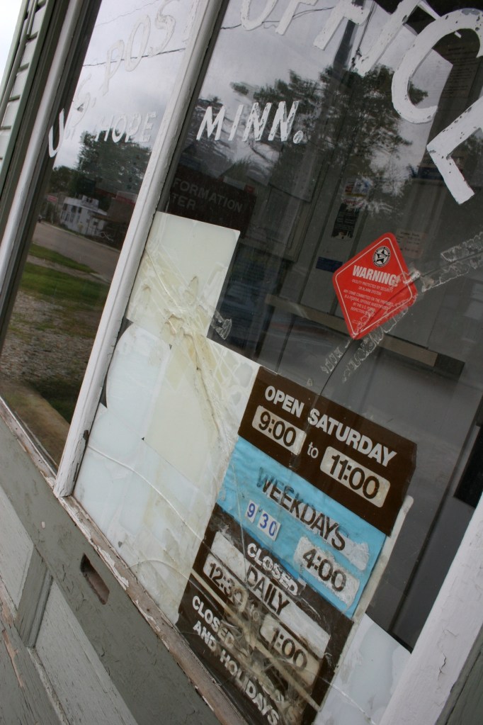 Hope post office window close-up