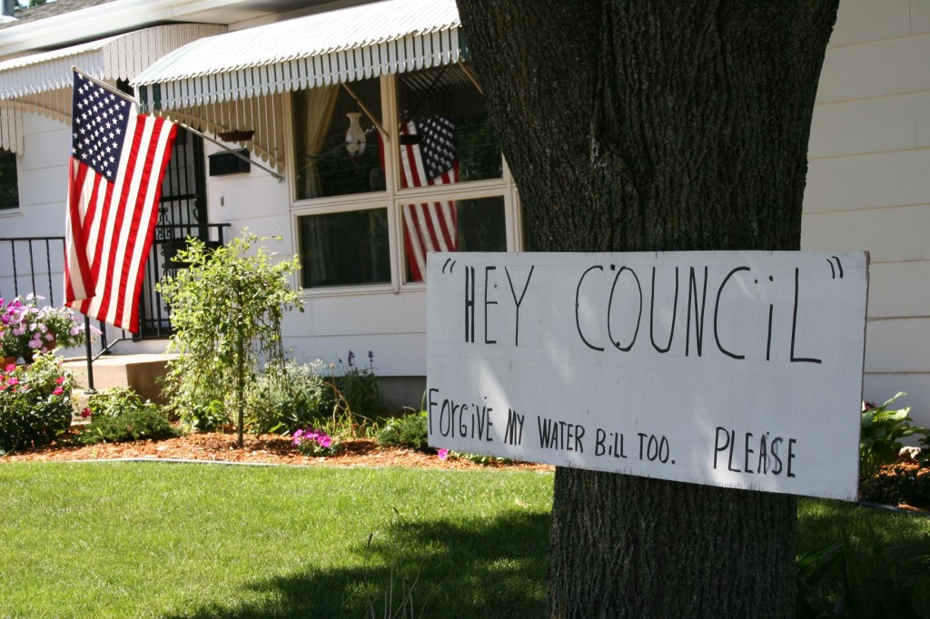 Water bill sign