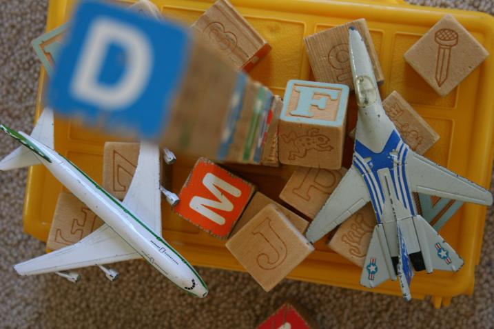 I reconstructed a tower using the same blocks my son and his friend used on September 11, 2001, to duplicate what they saw on television. These are also the same airplanes they flew into the tower.