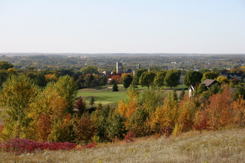 In the distance you can see the clock tower on Shumway Hall at Shattuck-St. Mary's School in Faribault, photographed last fall from City View Park.