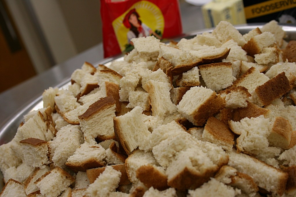 German dinner, bread cubes