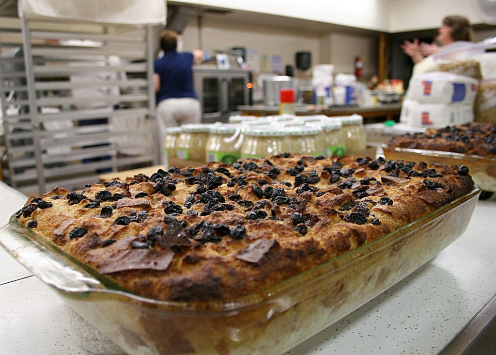 German dinner, bread pudding