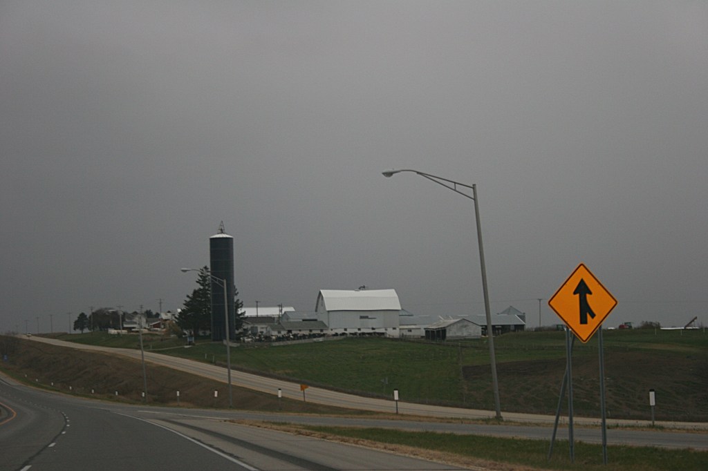 Rural, road sign and farm