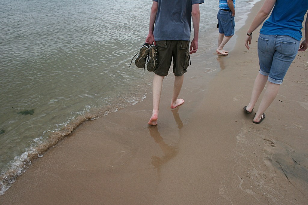 Wisc, walking on the beach