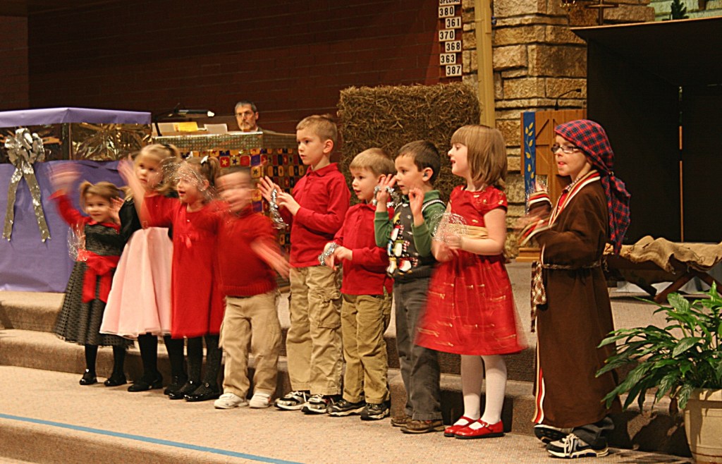 Church, kids singing