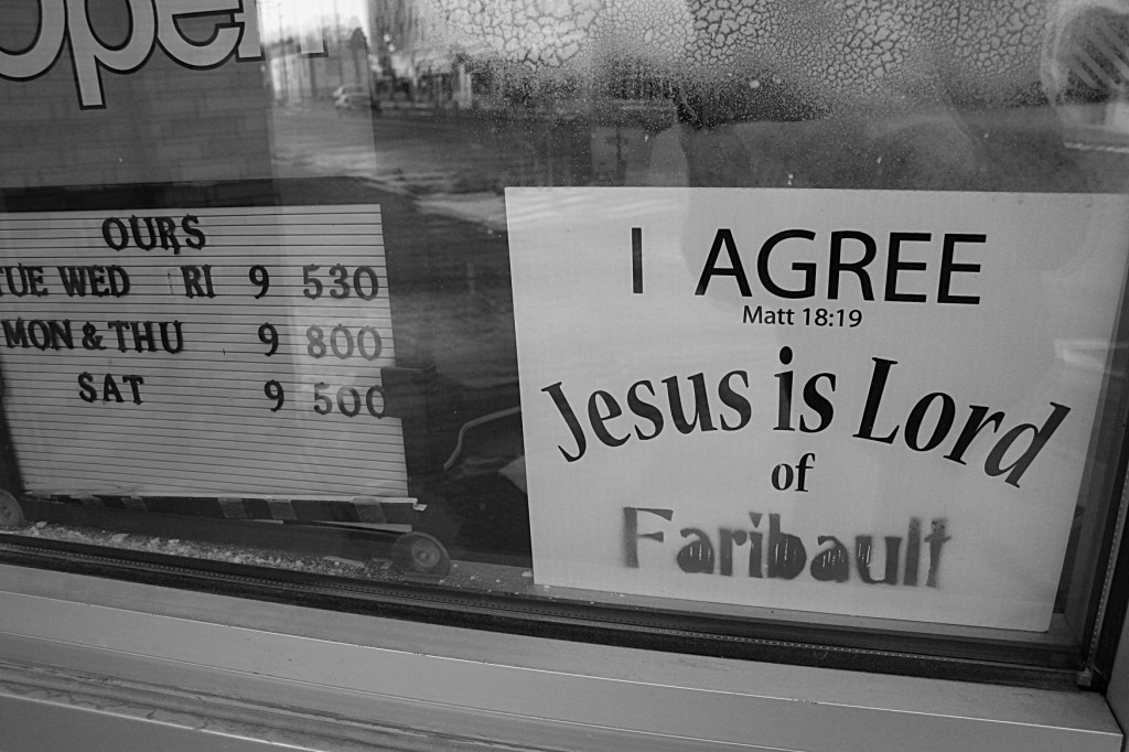 Downtown, Jesus sign, b & w