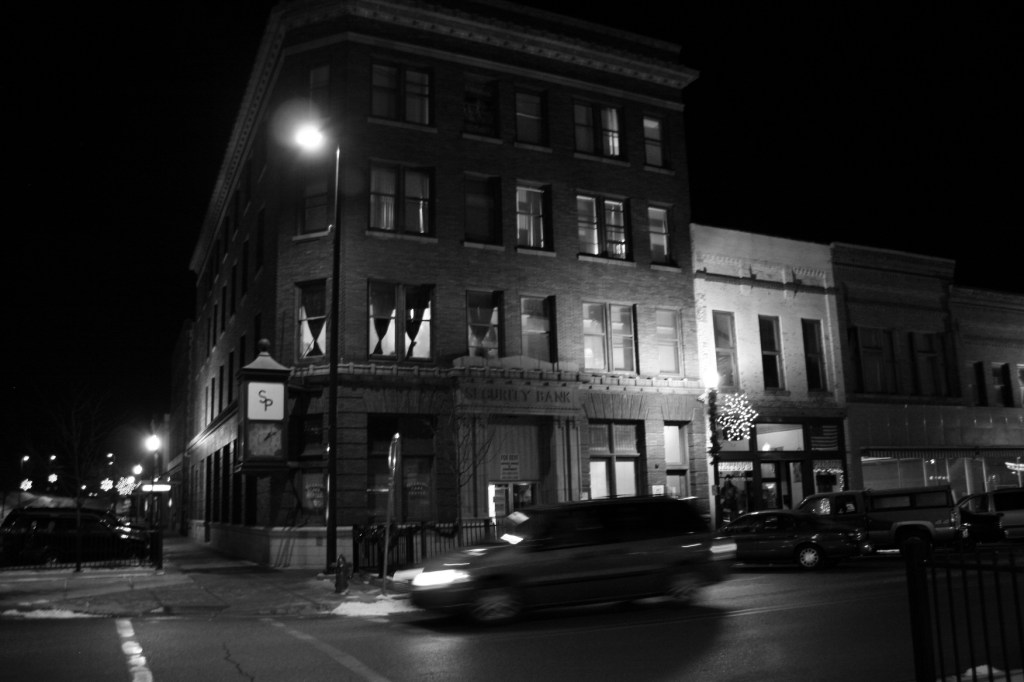 Downtown, Security Bank corner, b & w