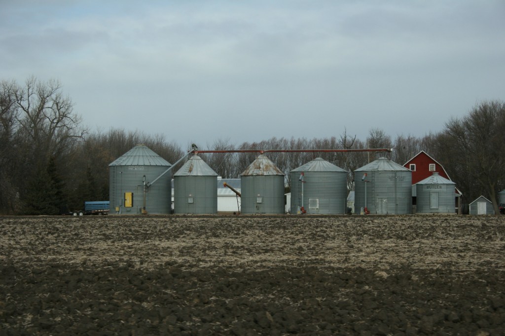 Red, bins and red barn