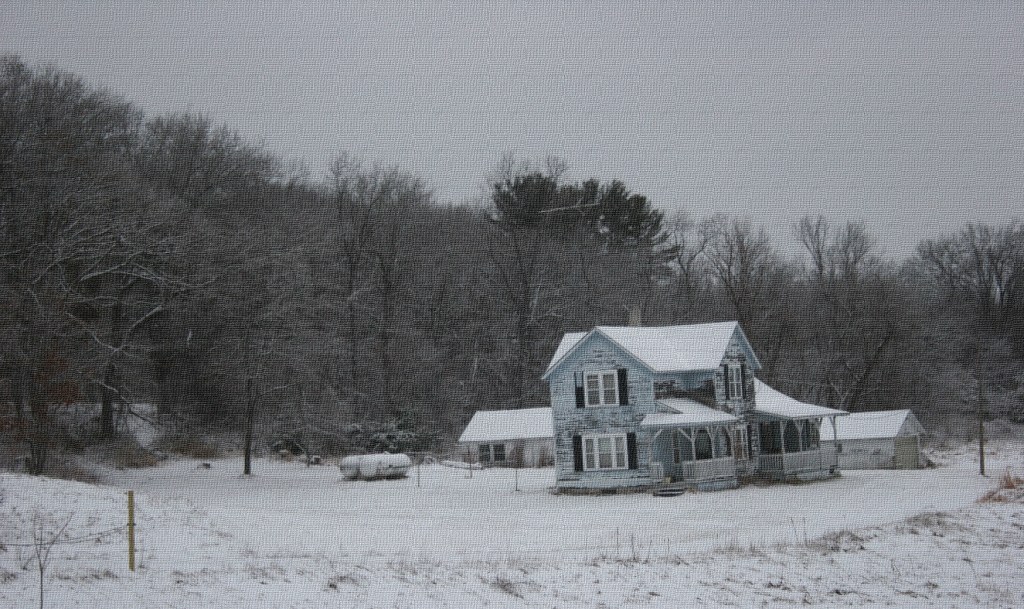 Barn, blue grey house