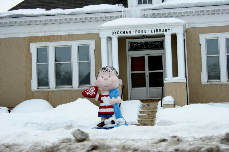 A statue of Linus greets visitors to the Dyckman Free Library in Sleepy Eye. Charles M. Schulz, creator of the Peanuts cartoons, based his character Linus on real-life friend Linus Maurer, a Sleepy Eye native. Maurer, a cartoonist, worked with Schulz. Ohman, who managed the former Camp Snoopy at the Mall of America, includes a photo of Linus at the Sleepy Eye library in his book.