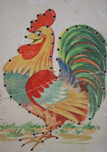 The real, pecking, children-chasing roosters were not at all this pretty.