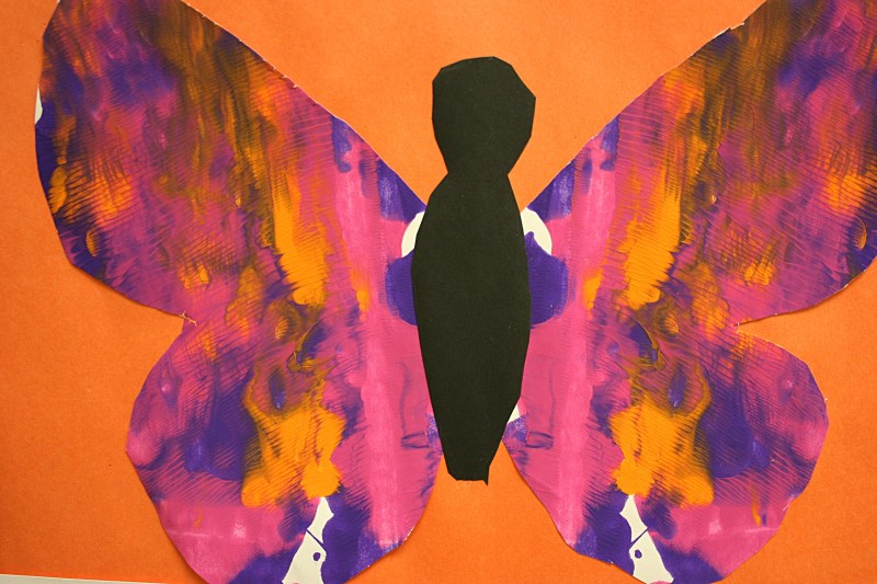 First grader Kyle Ernste of Nerstrand Charter School painted this vivid butterfly which reminds me of Eric Carle's art.