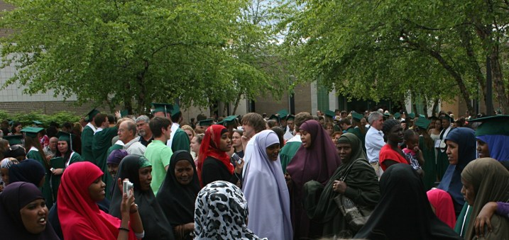 The ever-changing/growing diversity of Faribault High School as seen in this post commencement gathering outside the school.