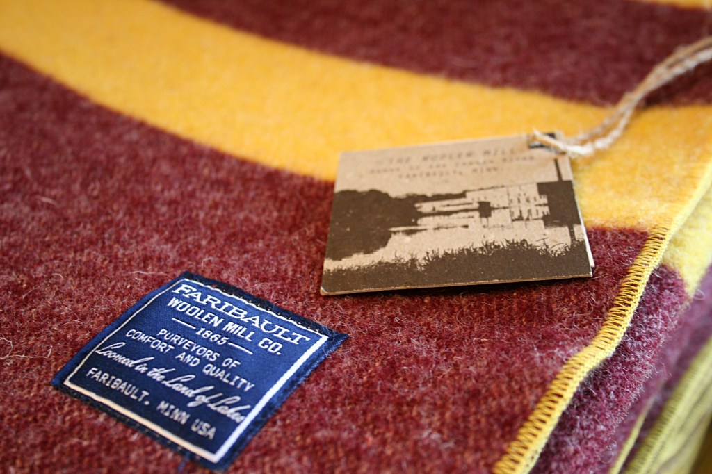 The mill's products are labeled as "Loomed in the Land of Lakes" by "Purveyors of Comfort and Quality." Minnesota Prairie Roots file photo 2012.