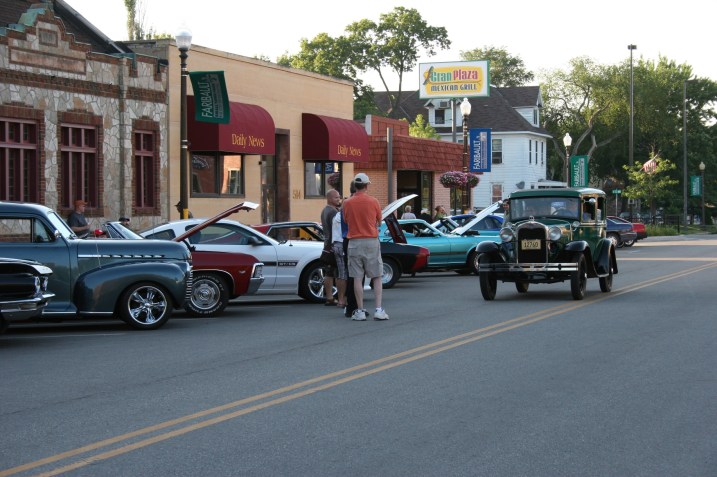 Car, old car driving down street