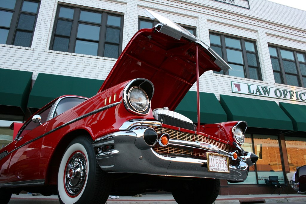 A 1957 Chevrolet Bel Air, parked along Central Avenue in downtown Faribault during the July 20 Faribault Car Cruise Night.