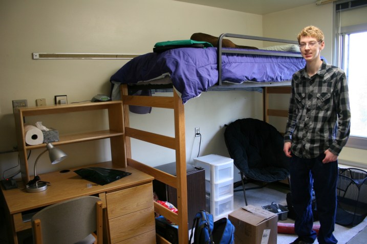 My 18-year-old son, shortly before my husband and I left him in his dorm room on the campus of North Dakota State University four weeks ago.