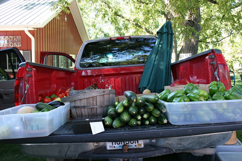 Farm, produce in pick-up